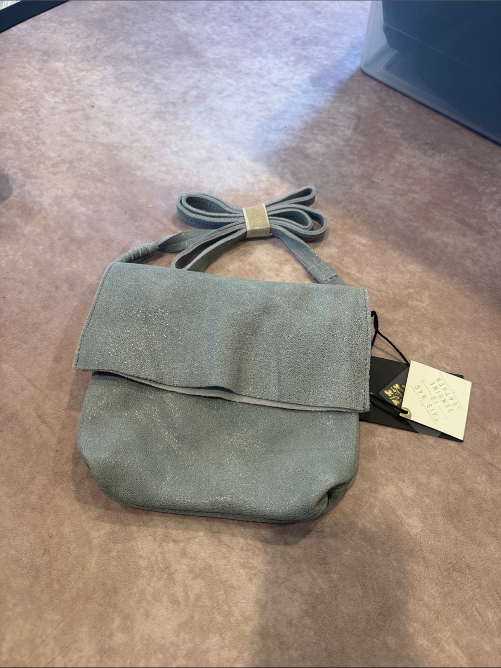 Moda Luxe Dusty Blue Suede Crossbody with Bow Strap
